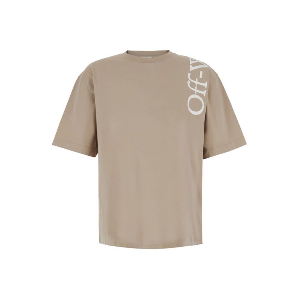 Off-White Men Beige Crew Neck T-Shirt With Logo Lettering In Cotton Men